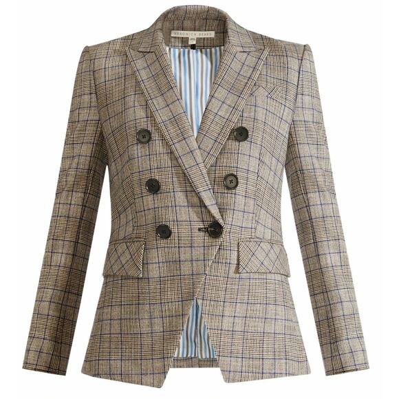 Veronica Beard Plaid Miller Dickey Blazer Jacket Gray Navy Blue Plaid Size 14 - Picture 1 of 14